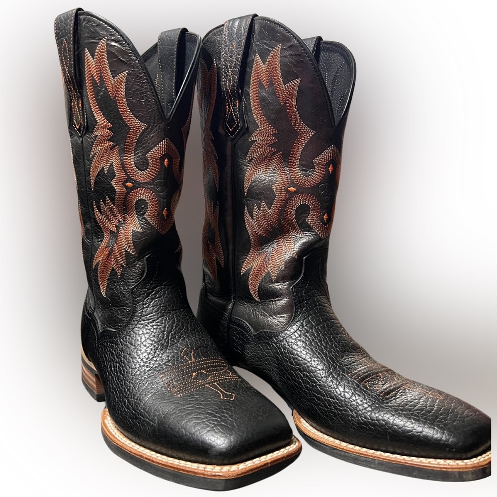Ariat Tombstone Black and Brown Cowboy Boots with Square Toe